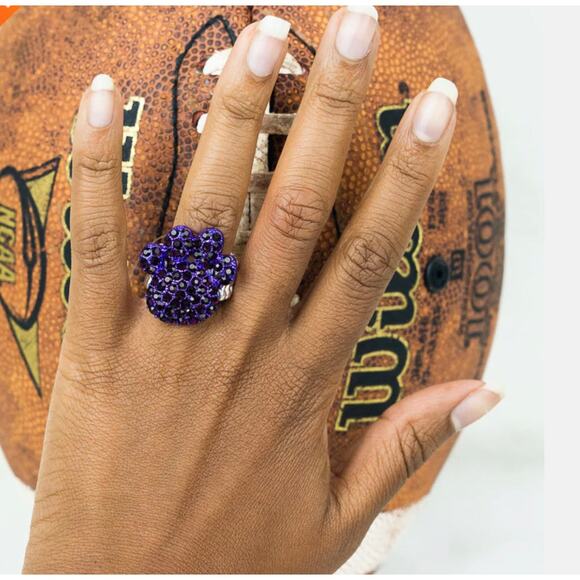 Purple Crystal Paw Silver Stretch Ring - Picture 1 of 1